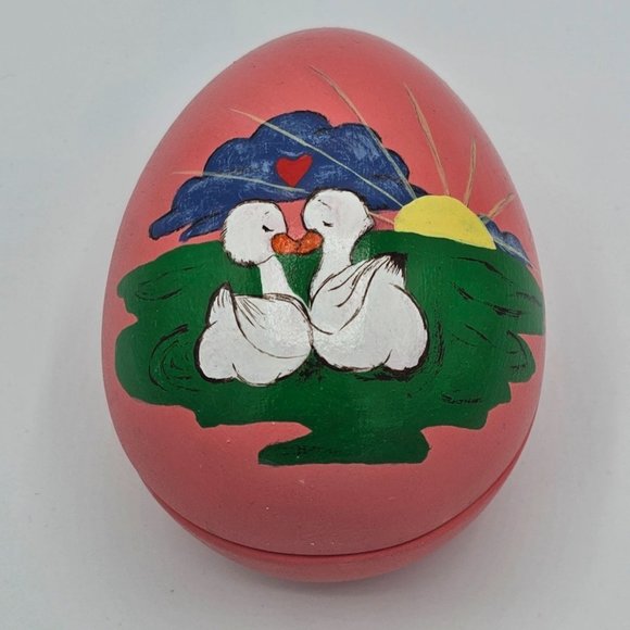 Handmade Other - Handpainted Ceramic Egg Storage Trinket Box Ducks Easter Vintage